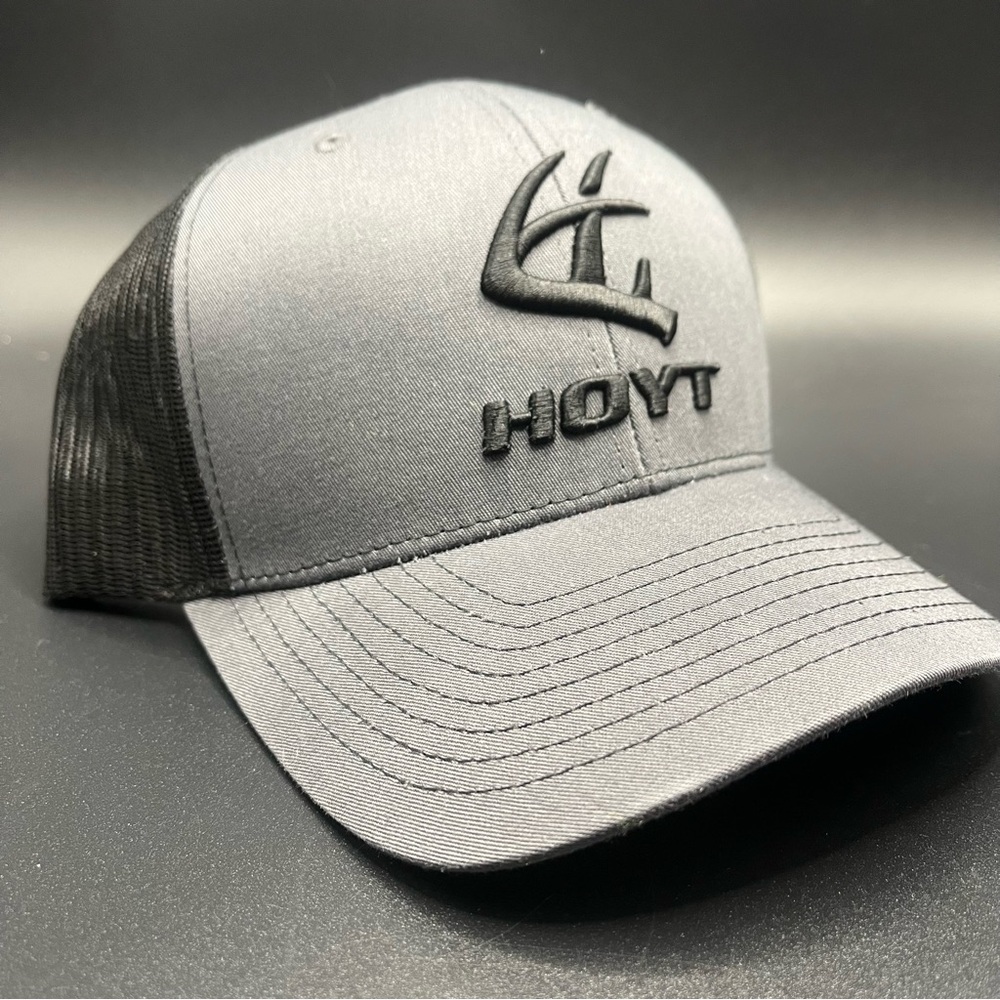 Hoyt Archery Get Serious Mesh Back Snapback Trucker Hat Antler Logo Grey Black